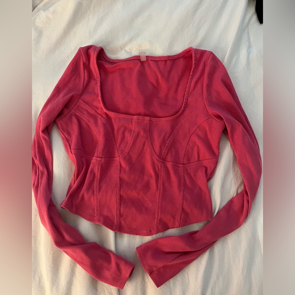 No Rest For Bridget Pink Long Sleeve Crop Top